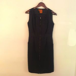 Tory Burch Sleeveless Black Dress with Gold Zippered Front